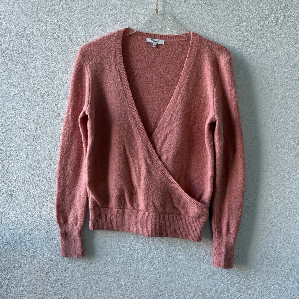 Madewell Size S Pink‎ Faux Wrap Pullover Sweater Wool Long Sleeve Office Casual
